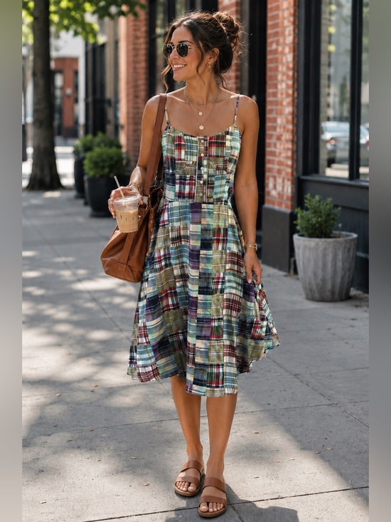 Tommy Hilfiger Dresses & Skirts - Tommy Hilfiger Vintage Women's Y2K Patchwork Plaid Button-Front Midi Dress 6